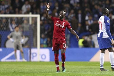 April 17, 2019 - Porto, Porto, Portugal - Sadio Mane midfielder of Liverpool celebrates after scoring a goal during the UEFA Champions League, match between FC Porto and Liverpool, at Dragao Stadium in Porto on April 14, 2019. Porto v Liverpool - UEFA Champions League Quarter Final: Second Leg  - ZUMAn230 20190417_zaa_n230_444 Copyright: xDpix