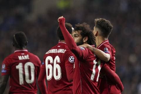 April 17, 2019 - Porto, Porto, Portugal - Mohamed Salah forward of Liverpool celebrates after scoring a goal during the UEFA Champions League, match between FC Porto and Liverpool, at Dragao Stadium in Porto on April 14, 2019. Porto v Liverpool - UEFA Champions League Quarter Final: Second Leg  - ZUMAn230 20190417_zaa_n230_451 Copyright: xDpix