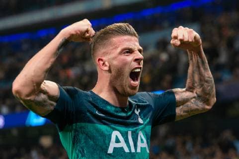 Manchester City v Tottenham Hotspur UEFA Champions League Toby Alderweireld of Tottenham Hotspur celebrates following the second leg of the UEFA Champions League quarter-final match at the Etihad Stadium, Manchester Content Not Available For UK Newspapers Copyright: xMattxWilkinsonx FIL-13126-0069
