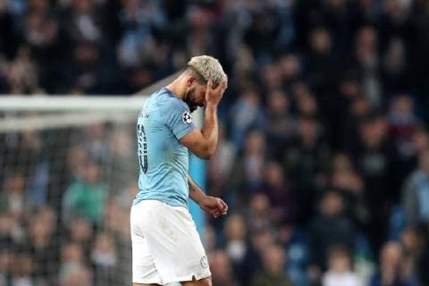Football - 2018 2019 UEFA Champions League - Quarter-Final, Second Leg: Manchester City (0) vs. Tottenham Hotspur (1) Sergio Aguero of Manchester City shows a look of dejection at the full time whistle, at The Etihad. COLORSPORT PAUL GREENWOOD 
