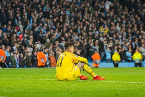 Manchester City v Tottenham Hotspur UEFA Champions League Manchester City goalkeeper Ederson after VAR rules out a late winner for Manchester City as a goal from Raheem Sterling of is ruled out for offside during the second leg of the UEFA Champions League quarter-final match at the Etihad Stadium, Manchester Content Not Available For UK Newspapers Copyright: xMattxWilkinsonx FIL-13126-0100