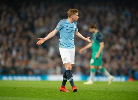 Manchester City v Tottenham Hotspur UEFA Champions League Kevin De Bruyne of Manchester City gestures during the second leg of the UEFA Champions League quarter-final match at the Etihad Stadium, Manchester Content Not Available For UK Newspapers Copyright: xRussellxHartx FIL-13127-0058