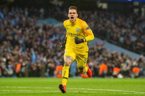 Manchester City v Tottenham Hotspur UEFA Champions League Manchester City goalkeeper Ederson celebrates a Raheem Sterling winner only to be ruled out for offside by VAR during the second leg of the UEFA Champions League quarter-final match at the Etihad Stadium, Manchester Content Not Available For UK Newspapers Copyright: xMattxWilkinsonx FIL-13126-0123