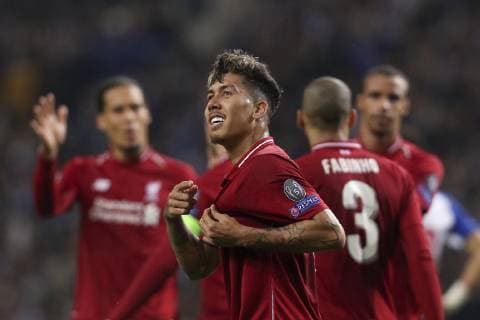 April 17, 2019 - Porto, Porto, Portugal - Roberto Firmino forward of Liverpool celebrates after scoring a goal during the UEFA Champions League, match between FC Porto and Liverpool, at Dragao Stadium in Porto on April 14, 2019. Porto v Liverpool - UEFA Champions League Quarter Final: Second Leg  - ZUMAn230 20190417_zaa_n230_497 Copyright: xDpix