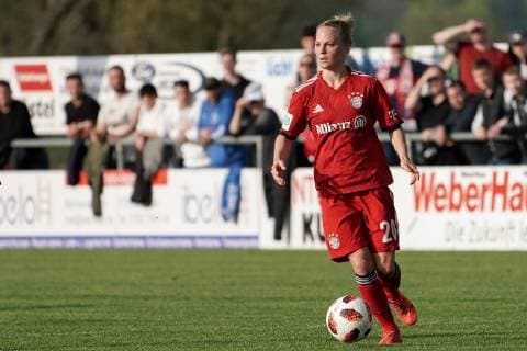 Leonie Maier FCB 20 on ball clipping full body single image action football alliance women Bundesliga SC Sand FC Bayern Munich DFB REGULATIONS PROHIBIT ANY USE OF PHOTOGRAPHS AS IMAGE SEQUENCES AND OR QUASI VIDEO xozx