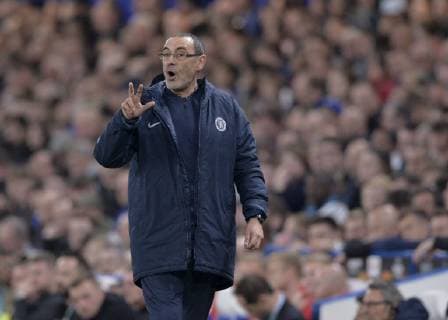 London United Kingdom 18 04 2019 UEFA Europa League 2018 19 Season Quarterfinals 2 Round FC Chelsea Slavia Prague head coach Maurizio Sarri Chelsea gestures DeFodi056