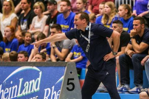 Coach Ulli Kriebel Dormagen styled at the game TSV Bayer Dorrmagen vs HSV Hamburg Handball 2 Bundesliga 18 04 2019 TSV Bayer Dorrmagen vs HSV Hamburg Handball 2 Bundesliga 18 04 2019 Dormagen Copyright: xEIBNER MarioxHommesx EP_MHS