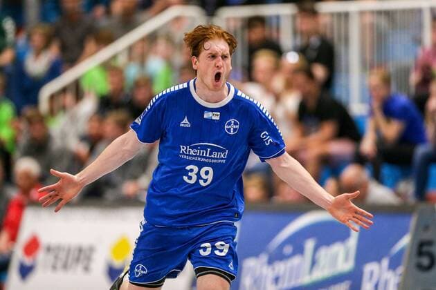 Lukas Stutzke Dormagen 39 cheers TSV Bayer Dorrmagen vs HSV Hamburg Handball 2 Bundesliga 18 04 2019 TSV Bayer Dorrmagen vs HSV Hamburg Handball 2 Bundesliga 18 04 2019 Dormagen Copyright: xEIBNER MarioxHommesx EP_MHS