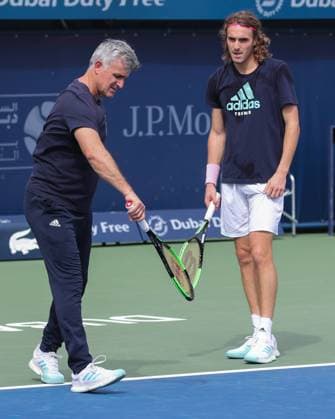 coach coach father Apostolos trains with his son Stefanos Tsitsipas Training Copyright: xJuergenxHasenkopfx