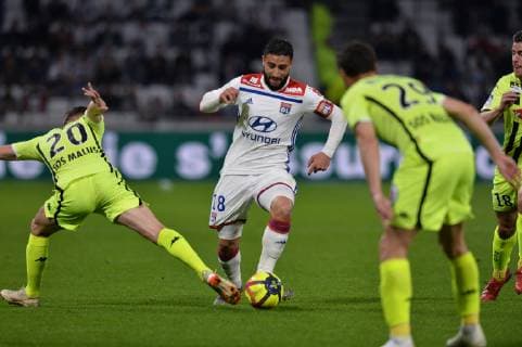 Nabil Fekir (lyon) vs Flavien Tait (angers) FOOTBALL : Lyon vs Angers - Ligue 1 Conforama - 19 04 2019 FredericChambert Panoramic 