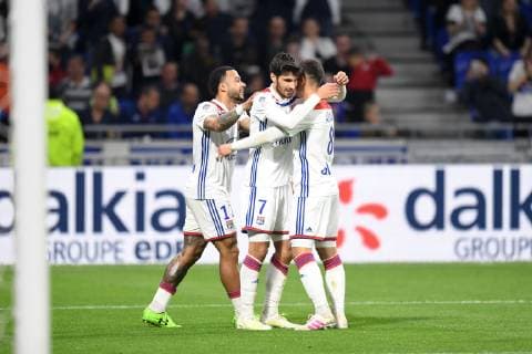 JOIE - 07 MARTIN TERRIER (OL) - 11 MEMPHIS DEPAY (OL) FOOTBALL : Lyon vs Angers - Ligue 1 Conforama - 19 04 2019 FEP Panoramic 