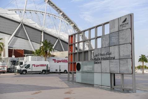 (190420) -- DOHA, April 20, 2019 (Xinhua) -- Photo taken on April 20, 2019 shows outside view of the Khalifa International Stadium ahead of the 23rd Asian Athletics Championship in Doha, capital of Qatar, April 20, 2019. (Xinhua Wu Huiwo) (SP)QATAR-DOHA-ASIAN ATHLETIC CHAMPIONSHIP 