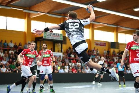 Goal scored by Tom Skroblien Essen TV Huettenberg vs TuSEM Essen Handball 2 Bundesliga 20 04 2019 TV Huettenberg vs TuSEM Essen Handball 2 Bundesliga 20 04 2019 Huettenberg Copyright: xEIBNER RenexWeissx EP_RWS