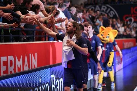 Handball, Paris St. Germain feiert französische Meisterschaft Mikkel Hansen (Paris) HANDBALL : Lidl Starligue - 21eme journee - Paris Saint-Germain HB vs Montpellier HB - 20 04 2019 KevinDomas Panoramic 