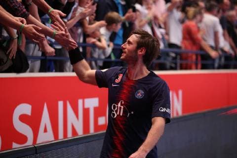 Handball, Paris St. Germain feiert französische Meisterschaft Uwe Gensheimer (Paris) HANDBALL : Lidl Starligue - 21eme journee - Paris Saint-Germain HB vs Montpellier HB - 20 04 2019 KevinDomas Panoramic 