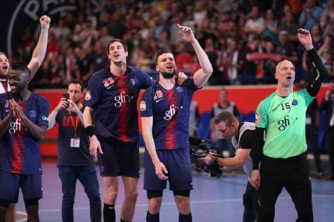 Handball, Paris St. Germain feiert französische Meisterschaft (Paris) HANDBALL : Lidl Starligue - 21eme journee - Paris Saint-Germain HB vs Montpellier HB - 20 04 2019 KevinDomas Panoramic 