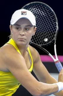TENNIS FED CUP, Ashleigh Barty of Australia in action against Aryna Sabalenka of Belarus during the Fed Cup World Group semifinal between Australia and Belarus at Pat Rafter Arena in Brisbane, Sunday, April 21, 2019. ( NO ARCHIVING, EDITORIAL USE ONLY, NO USE IN BOOKS WITHOUT CONSENT BRISBANE QLD AUSTRALIA  Copyright: xGLENNxHUNTx 20190421001395995139