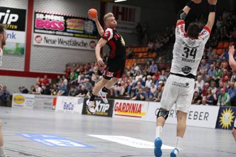 Dener Jaanimaa TuS N Luebbecke 24 TuS N Luebbecke vs TuS Ferndorf Handball 2 Bundesliga 20 04 2019 TuS N Luebbecke vs TuS Ferndorf Handball 2 Bundesliga 20 04 2019 Luebbecke Copyright: xEIBNER JanxStrohdiekx EP_JSK