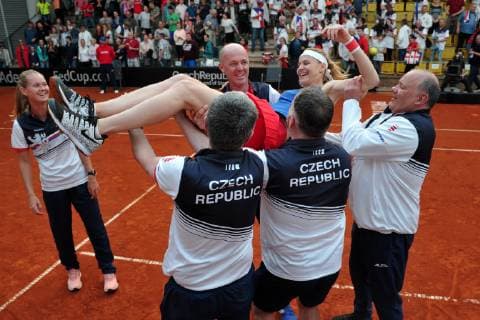 April 21, 2019 - Prostejov, Czech Republic - Lucie Safarova of Czech Republic during officially end her career in the Fed Cup play-off round between Czech Republic and Canada in Prostejov in the Czech Republic. Tennis 2019: Fed Cup playoffs Czech Republic vs Canada - ZUMAr156 20190421_zap_r156_020 Copyright: xSlavekxRutax