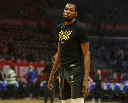 April 21, 2019 Los Angeles, CA..Golden State Warriors forward Kevin Durant 35 before game 4 of the Golden State Warriors vs Los Angeles Clippers Playoffs series at Staples Center on April 21, 2019. ( Jevone Moore) NBA Basketball Herren USA PLAYOFFS 2019: GOLDEN STATE WARRIORS VS LOS ANGELES CLIPPERS APR 21 - ZUMAc04_ 20190421_zaf_c04_037 Copyright: xJevonexMoorex xCalxSportxMediax