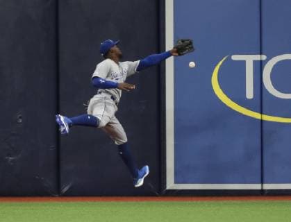 April 22, 2019 - St. Petersburg, Florida, U.S. - MONICA HERNDON Times.Kansas City Royals rightfielder Jorge Soler (12) can t get under a triple by Tampa Bay Rays leftfielder Tommy Pham (29) during the first inning of the Tampa Bay Rays game against the Kansas City Royals at Tropicana Field on April 22, 2019 in St. Petersburg, Florida. Florida News - April 22, 2019 - ZUMAs70_ 90855995st Copyright: xMonicaxHerndonx