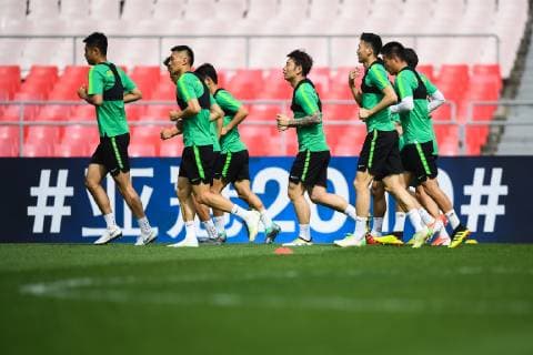 Players of China s Beijing Sinobo Guoan take part in a training session before the group G match against Thailand s Buriram United during the 2019 AFC Champions League in Beijing, China, 23 April 2019. Beijing Sinobo Guoan gears up for 2019 AFC group G match 20190423_603500