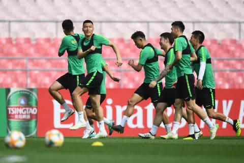 Players of China s Beijing Sinobo Guoan take part in a training session before the group G match against Thailand s Buriram United during the 2019 AFC Champions League in Beijing, China, 23 April 2019. Beijing Sinobo Guoan gears up for 2019 AFC group G match 20190423_803711
