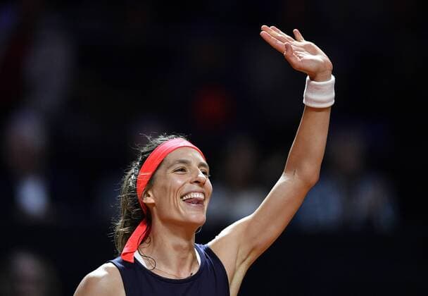Action Andrea PETKOVIC GER is happy about victory cheering gestures gesture tennis ladies Porsche Cup Porsche Tennis Grand Prix GP Stuttgart 2019 Porsche Arena 23 04 2019 Porsche Tennis Grand Prix Stuttgart 2018