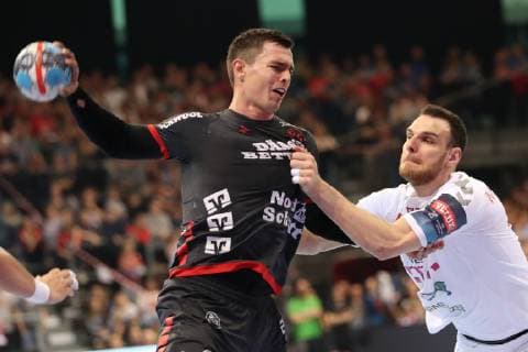 SG Flensburg Handewitt vs. Telekom Veszprem HC Handball EHF Champions League Quarter Finals 24 04 19 Rasmus Lauge Schmidt SG Flensburg Handewitt 25 vs. Borut Mackovsek Telekom Veszprem HC 51 xmmkx