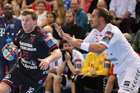 SG Flensburg Handewitt vs. Telekom Veszprem HC Handball EHF Champions League Quarter Finals 24 04 19 Magnus Joendal SG Flensburg Handewitt 18 vs. Kent Robin Toennesen Telekom Veszprem HC 15 xmmkx