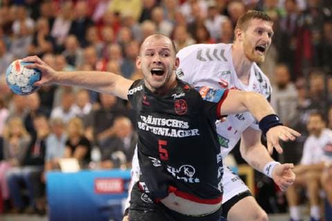 SG Flensburg Handewitt vs. Telekom Veszprem HC Handball EHF Champions League Quarter-finals 24 04 19 Simon Hald Jensen SG Flensburg Handewitt 05 wins against Blaz Blagotinsek Telekom Veszprem HC 31 xmmkx