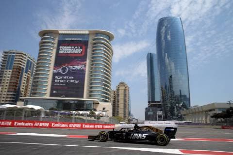 Photo4 LaPresse 26 04 2019 Baku, Azerbaijan Grand Prix Formula One Azerbaijan 2019 In the pic: Romain Grosjean (FRA) Haas F1 Team VF-18  Copyright: xPhoto4 LaPressex