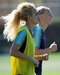 Women s FC Barcelona Barca team s French Keira Hamraoui (L) and Dutch Stefanie Van der Gragt train at club s complex in Sant Joan Despi, Barcelona, northeastern Spain, 26 April 2019. The team prepares its upcoming UEFA Women s Champions League semi-final second leg game against Bayern Munich on 28 April. Women s FC Barcelona team training session !ACHTUNG: NUR REDAKTIONELLE NUTZUNG!  Copyright: xEnricxFontcubertax GRAFCAT7938 20190426-636918872312235599
