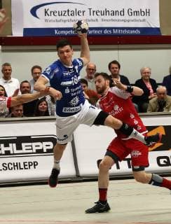 TuS Ferndorf TV Hüttenberg 26 04 2019 Ragnar Johansson TV Hüttenberg Jonas Faulenbach TuS Ferndorf Kreuztal Stählerwiese Germany