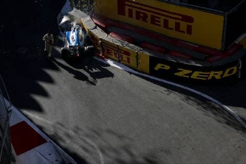 April 27, 2019 - Baku, Azerbaijan - ROBERT KUBIKA of Williams Racing crashes during the qualifying session of the Formula 1 Azerbaijan Grand Prix at Baku City Circuit in Baku, Azerbaijan. Formula 1 Azerbaijan Grand Prix - Qualifying - ZUMAg147 20190427_zap_g147_010 Copyright: xJamesxGasperottix
