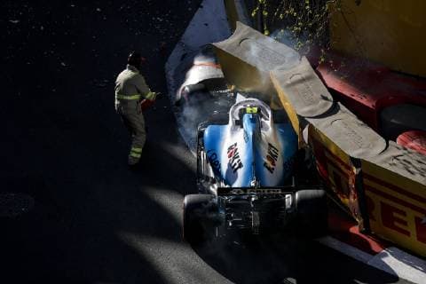 April 27, 2019 - Baku, Azerbaijan - ROBERT KUBIKA of Williams Racing crashes during the qualifying session of the Formula 1 Azerbaijan Grand Prix at Baku City Circuit in Baku, Azerbaijan. Formula 1 Azerbaijan Grand Prix - Qualifying - ZUMAg147 20190427_zap_g147_009 Copyright: xJamesxGasperottix