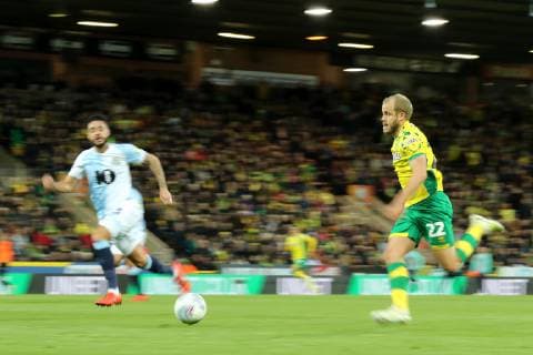 27th April 2019, Carrow Road, Norwich, England; EFL Championship football, Norwich City versus Blackburn Rovers; Teemu Pukki of Norwich City sprints forward with the ball  ActionPlus12128060 ShaunxBrooks