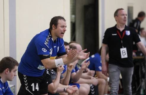 Germany Kelkheim Münster 27 04 2019 Handball Hessen Oberliga Men Season 2018 2019 TSG Münster blue TV Büttelborn ws v l Sebastian Frieman Münster Sport TSG Münster TV Büttelborn