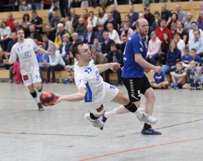 Germany Kelkheim Münster 27 04 2019 Handball Hessen Oberliga Men Season 2018 2019 TSG Münster blue TV Büttelborn ws v l Maximilian Kehlenbach TV Büttelborn Marc Zelser Münster Sport TSG Münster TV Büttelborn