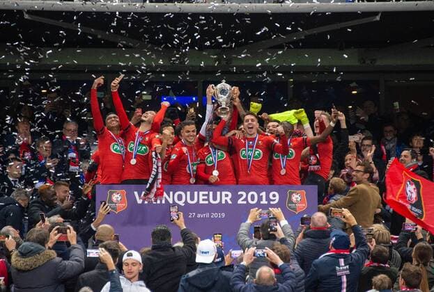 Sport Themen der Woche KW17 Sport Bilder des Tages Joie des joueurs de l equipe Rennes FOOTBALL : Stade Rennais vs Paris Saint Germain - Finale Coupe de France - 27 04 2019 FedericoPestellini Panoramic 