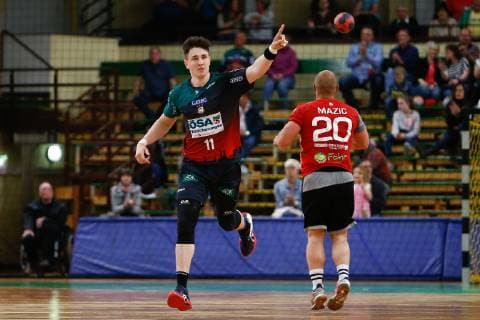27 04 2019 xtgx Handball 3 League North SC Magdeburg YoungsterS HSV Hannover emspor v l Justin Kurch Magdeburg Jubilee Goal celebration Magdeburg celebrates the goal celebrate the goal