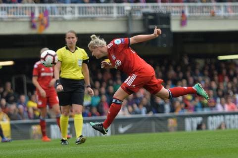 Header of Dominika Skorvankova FC Bayern Muenchen Barcelona Spain 28 04 2019 Soccer Womens Soccer FC Barcelona FC Bayern München xklx