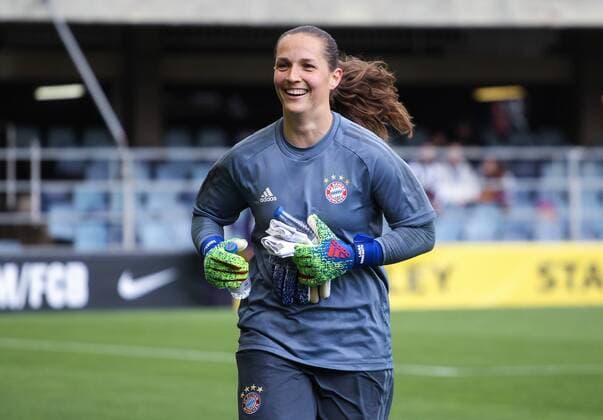 April 28, 2019 - Barcelona, Barcelona, Spain - Laura Benkarth of Bayern de Munich in action before UEFA Women s Champions League football match, between Barcelona and Bayern de Munich, April 28th, in Ministadi stadium in Barcelona, Spain. Soccer: UEFA Women s Champions League - Barcelona v Bayern de Munich - ZUMAa181 20190428_zaa_a181_008 Copyright: xAFP7x