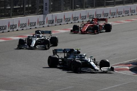 Photo4 LaPresse 28 04 2019 Baku, Azerbaijan Grand Prix Formula One Azerbaijan 2019 In the pic: Valtteri Bottas (FIN) Mercedes AMG F1 W10 leads Lewis Hamilton (GBR) Mercedes AMG F1 W10 and Sebastian Vettel (GER) Scuderia Ferrari SF90  Copyright: xPhoto4 LaPressex