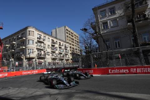 Photo4 LaPresse 28 04 2019 Baku, Azerbaijan Grand Prix Formula One Azerbaijan 2019 In the pic: Valtteri Bottas (FIN) Mercedes AMG F1 W10 and Lewis Hamilton (GBR) Mercedes AMG F1 W10  Copyright: xPhoto4 LaPressex