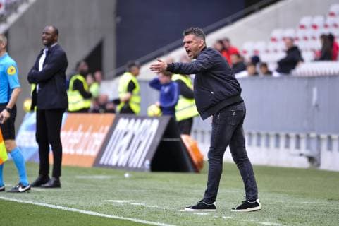 Jocelyn Gourvennec (entraineur de l EA Guingamp) FOOTBALL : OGC Nice vs EA Guingamp - Ligue 1 conforama - Nice - 28 04 2019 NorbertScanella Panoramic 