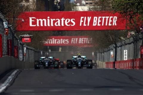 Photo4 LaPresse 28 04 2019 Baku, Azerbaijan Grand Prix Formula One Azerbaijan 2019 In the pic: Lewis Hamilton (GBR) Mercedes AMG F1 W10 and Valtteri Bottas (FIN) Mercedes AMG F1 W10  Copyright: xPhoto4 LaPressex