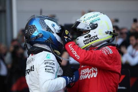 Photo4 LaPresse 28 04 2019 Baku, Azerbaijan Grand Prix Formula One Azerbaijan 2019 In the pic: Valtteri Bottas (FIN) Mercedes AMG F1 W10 and Sebastian Vettel (GER) Scuderia Ferrari SF90  Copyright: xPhoto4 LaPressex