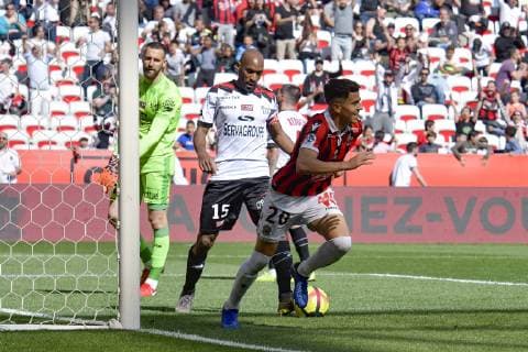 Joie - Youcef Atal (OGC Nice) FOOTBALL : OGC Nice vs EA Guingamp - Ligue 1 conforama - Nice - 28 04 2019 NorbertScanella Panoramic 