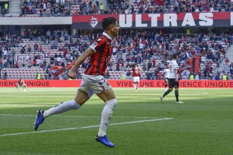 Joie - Youcef Atal (OGC Nice) FOOTBALL : OGC Nice vs EA Guingamp - Ligue 1 conforama - Nice - 28 04 2019 NorbertScanella Panoramic 